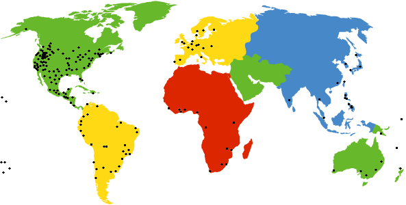 Map showing location of LDS temples throughout the world.